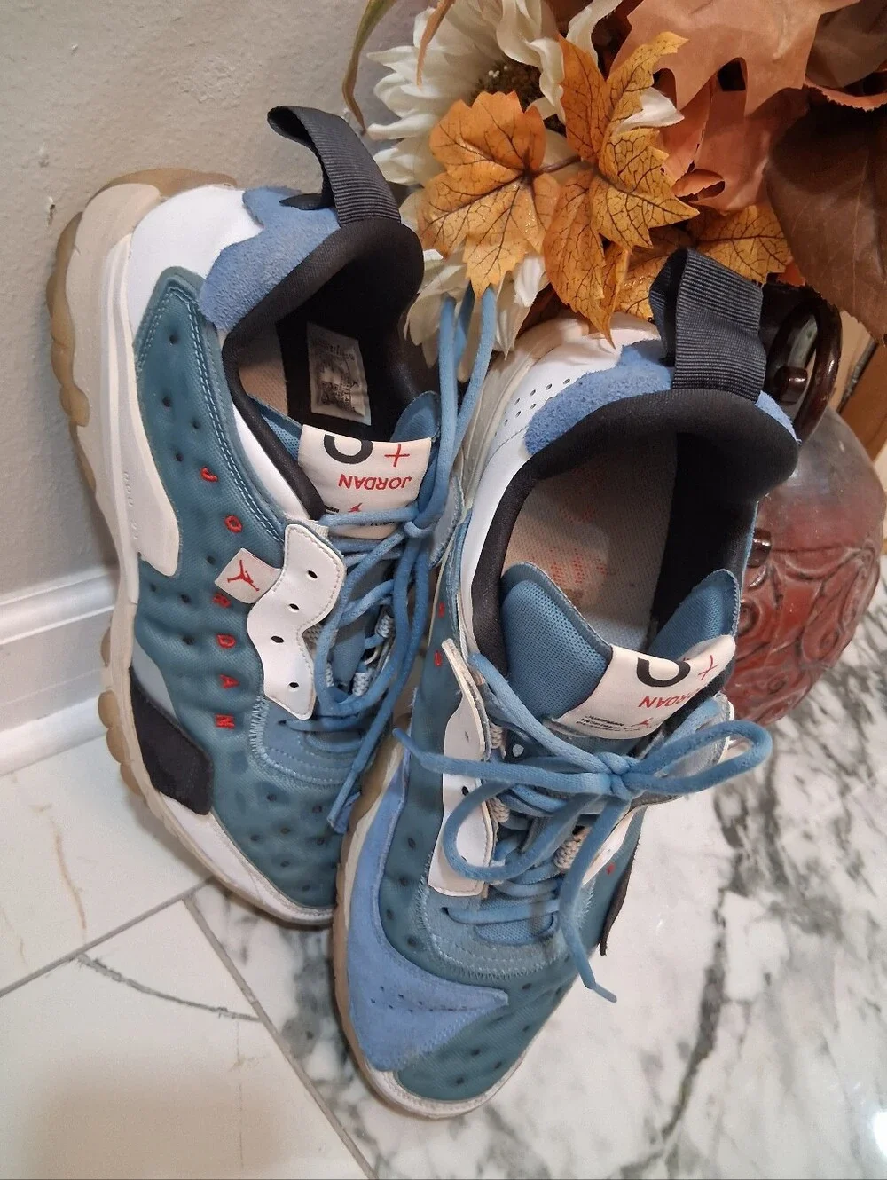 Jordan Kids Teal Blue and White Sneakers with Gum Sole